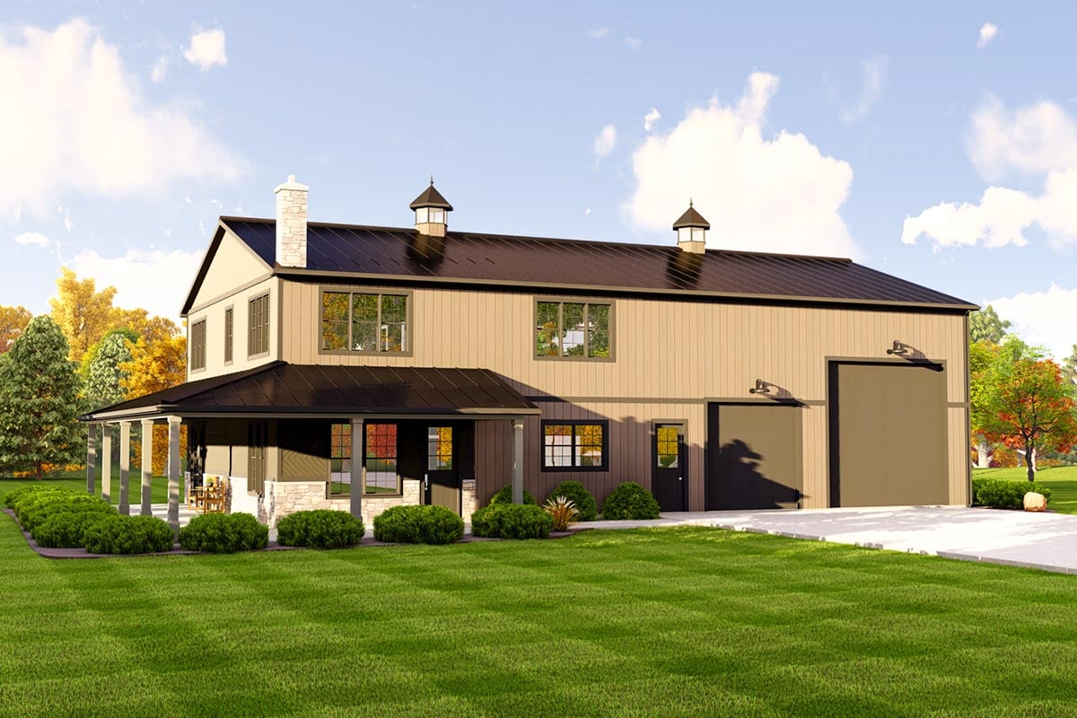 Plan image - 135200GRA:2300 Square Foot Barndominium House Plan with Wraparound Porch