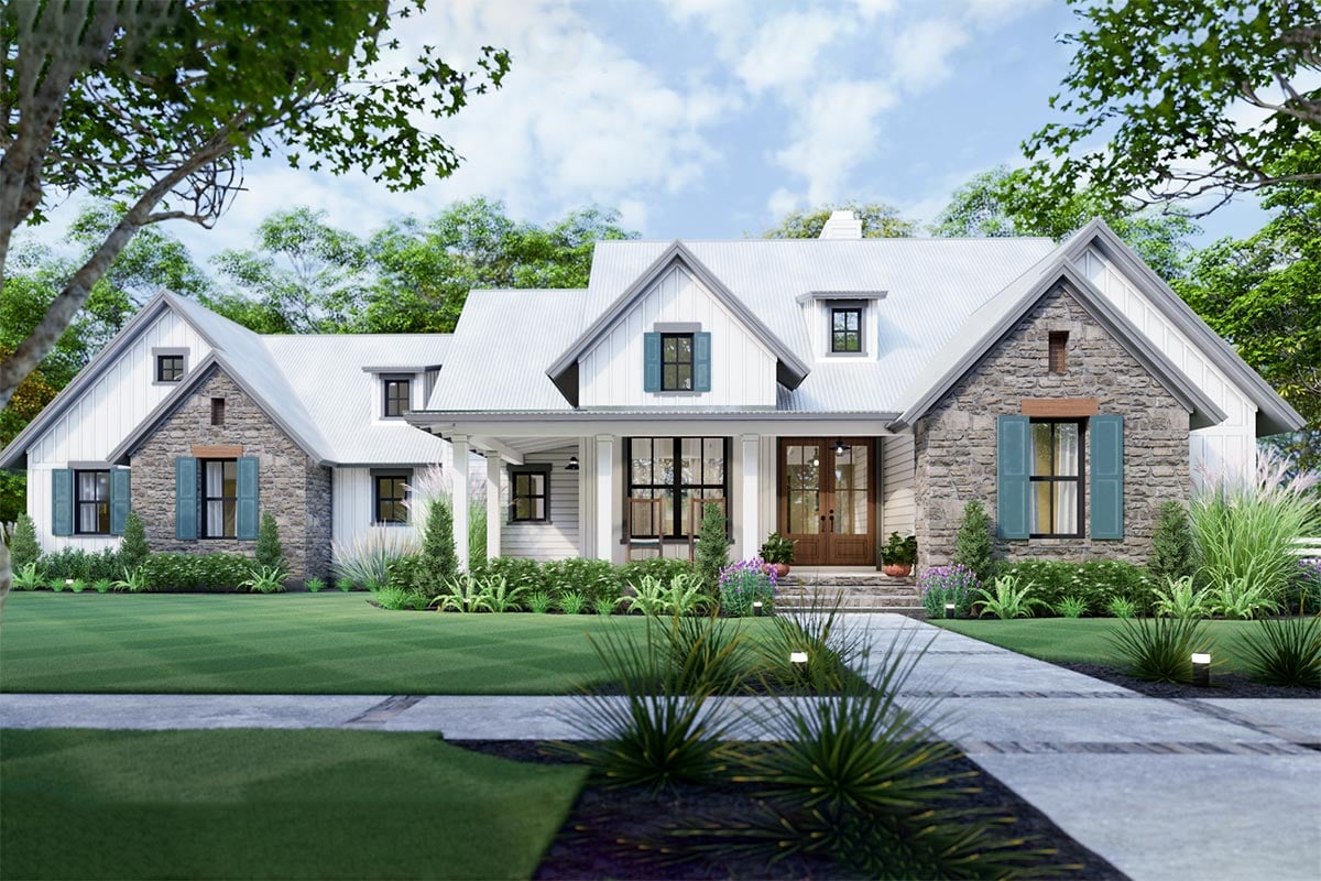 Plan image - 16916WG:3-Bedroom New American Farmhouse Plan with L-shaped Front Porch