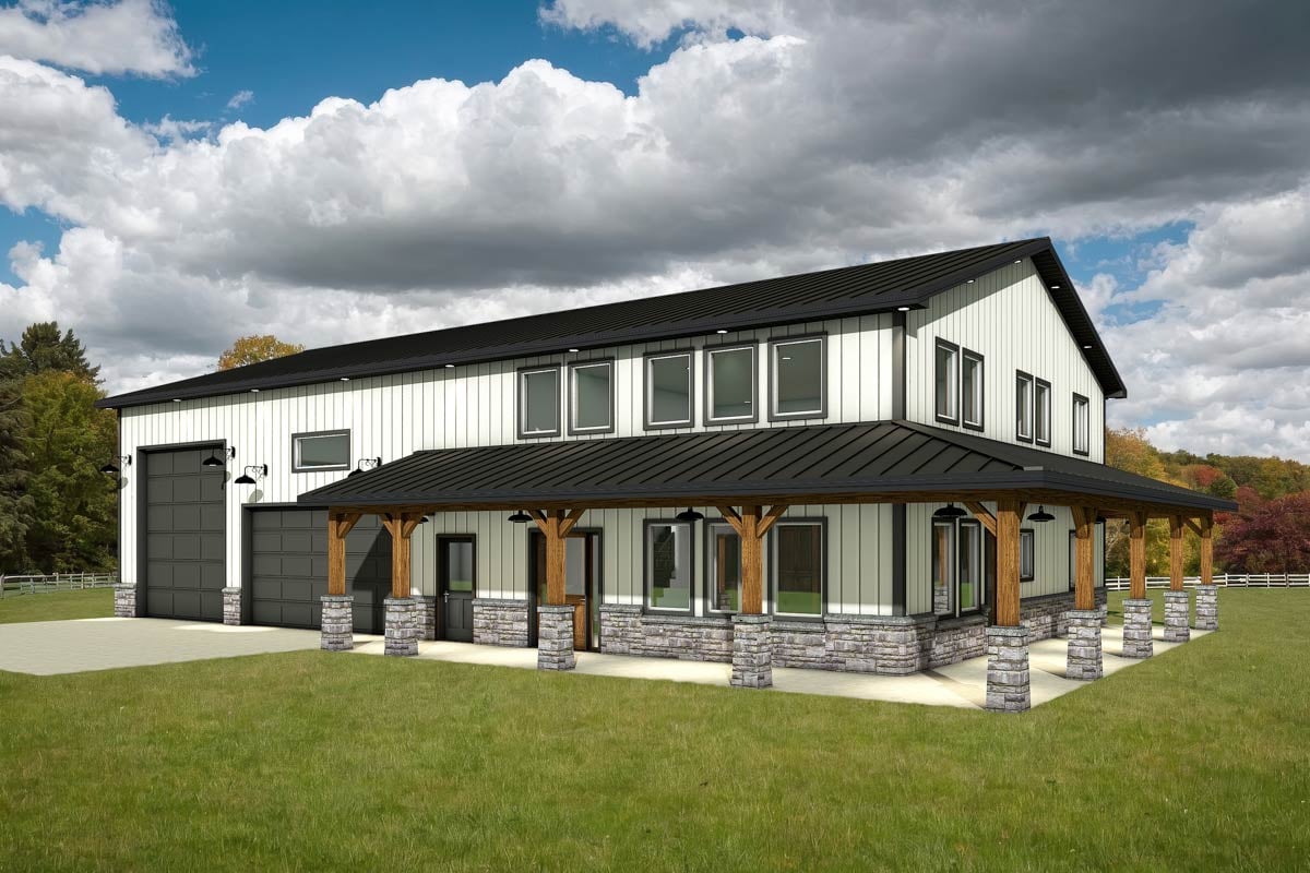 Plan image - 225014RBS:3-Bed Barndominium House Plan with Wrap Around Porch - 2124 Sq Ft