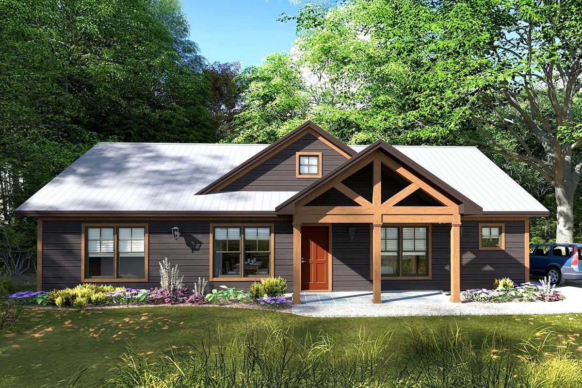 Plan image - 28950JJ:3-Bed Craftsman Ranch House Plan Under 1500 Square Feet