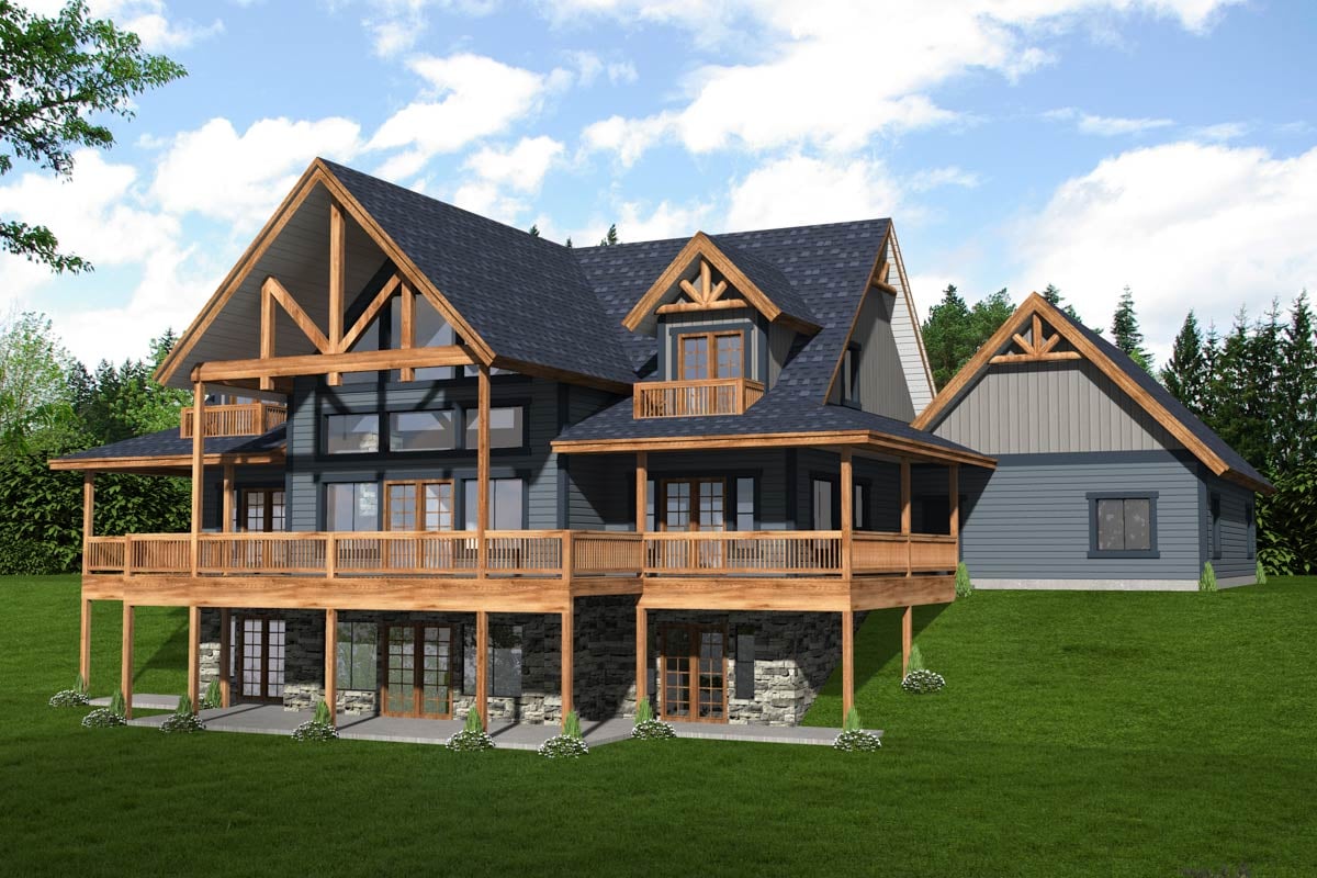 Plan image - 350113GH:Two-Story Mountain Lake House Plan with Oversized Garage and Workshop - 3439 Sq ft