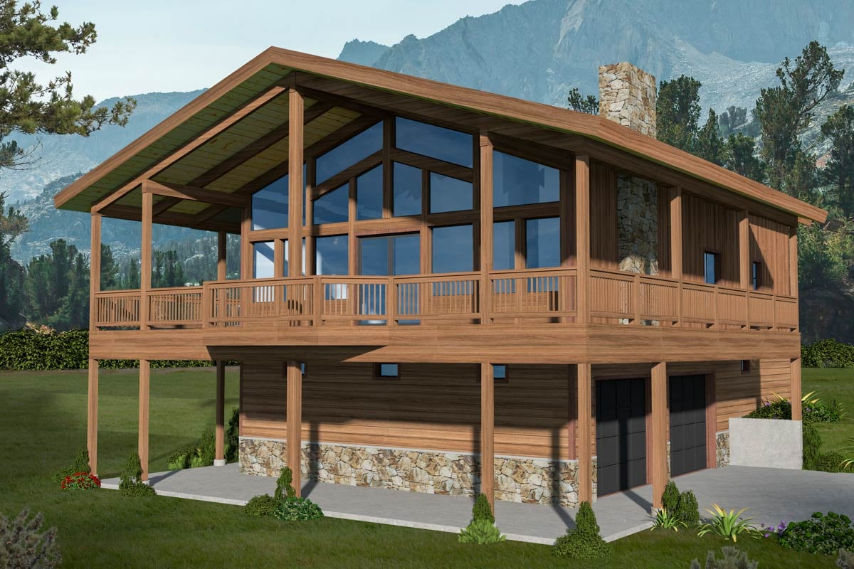 Plan image - 350120GH:2-Bed Mountain House Plan with Wraparound Porch - 2025 Sq Ft