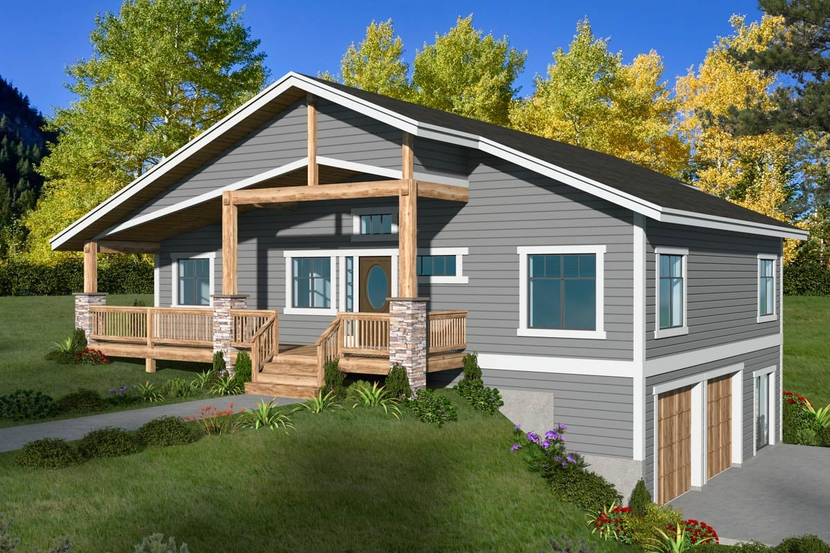 Plan image - 350121GH:3-Bed Mountain House Plan with Drive-Under 2-Car Side Garage - 2586 Sq Ft