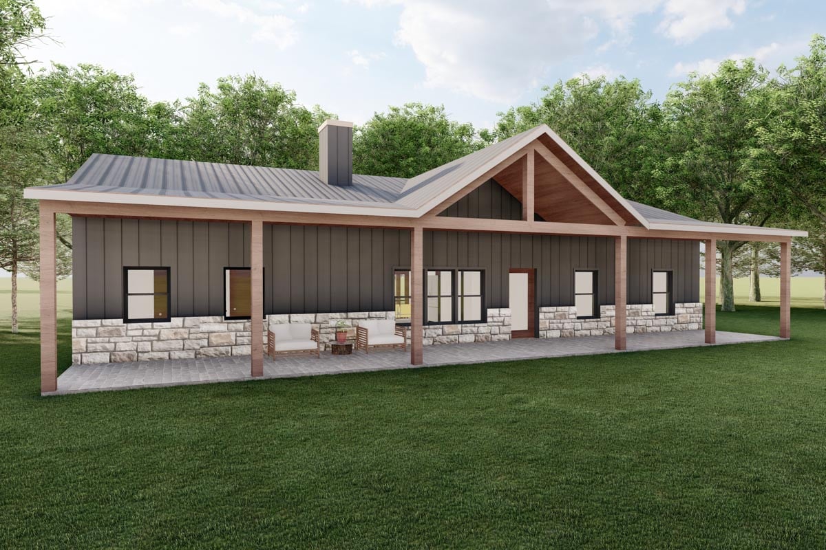 Plan image - 380011ASH:1800 Square Foot Rustic Mountain Ranch House Plan with 1200 Square Feet of Covered Porches