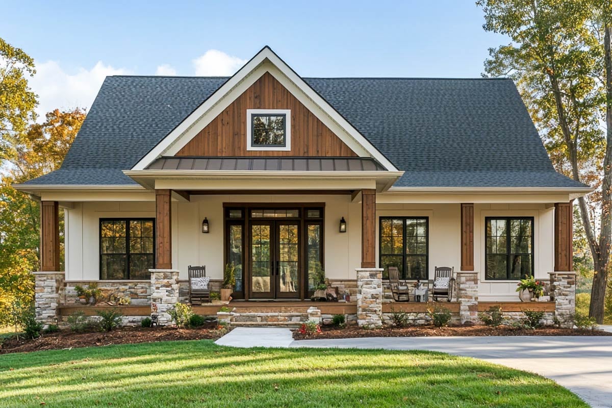 Plan image - 421012WNT:2 or 3 Bed Country Cottage House Plan with Vaulted Living Room Under 1400 Sq Ft