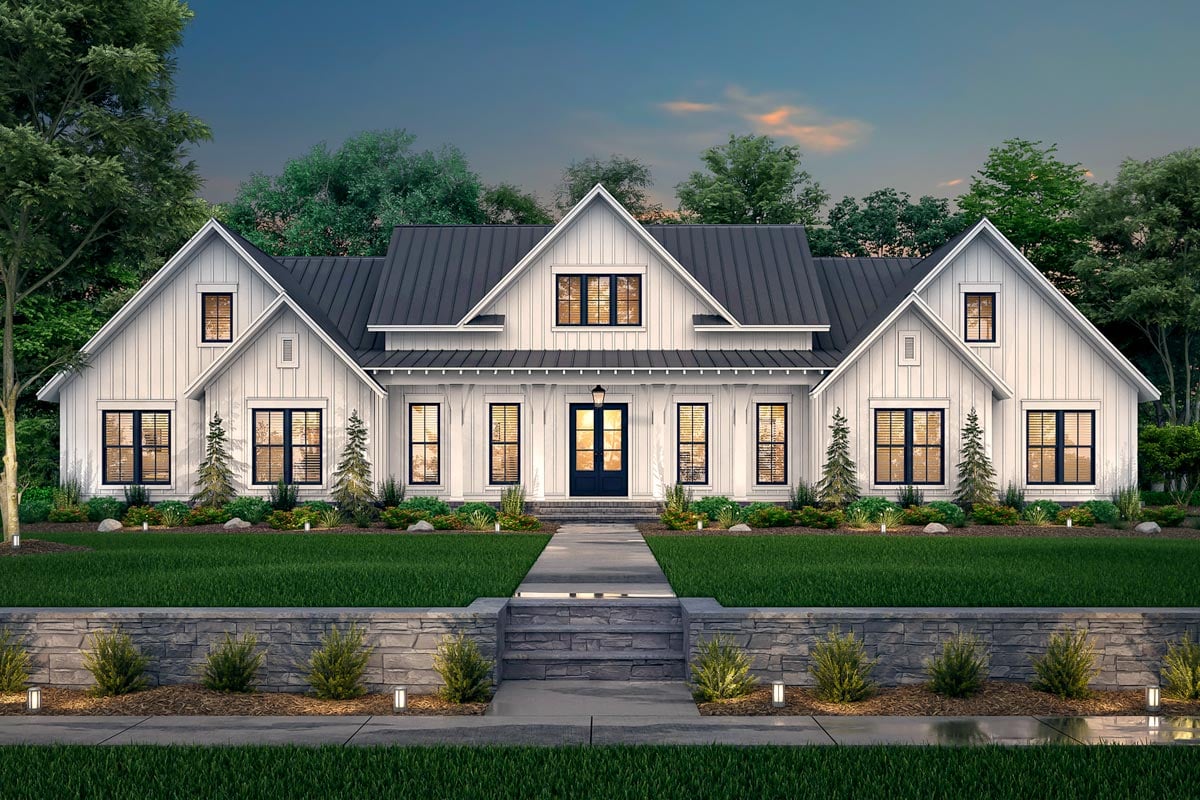 Plan image - 51830HZ:Expanded 4-Bed Modern Farmhouse with a Game Room and a Bonus Room - 3086 Sq Ft