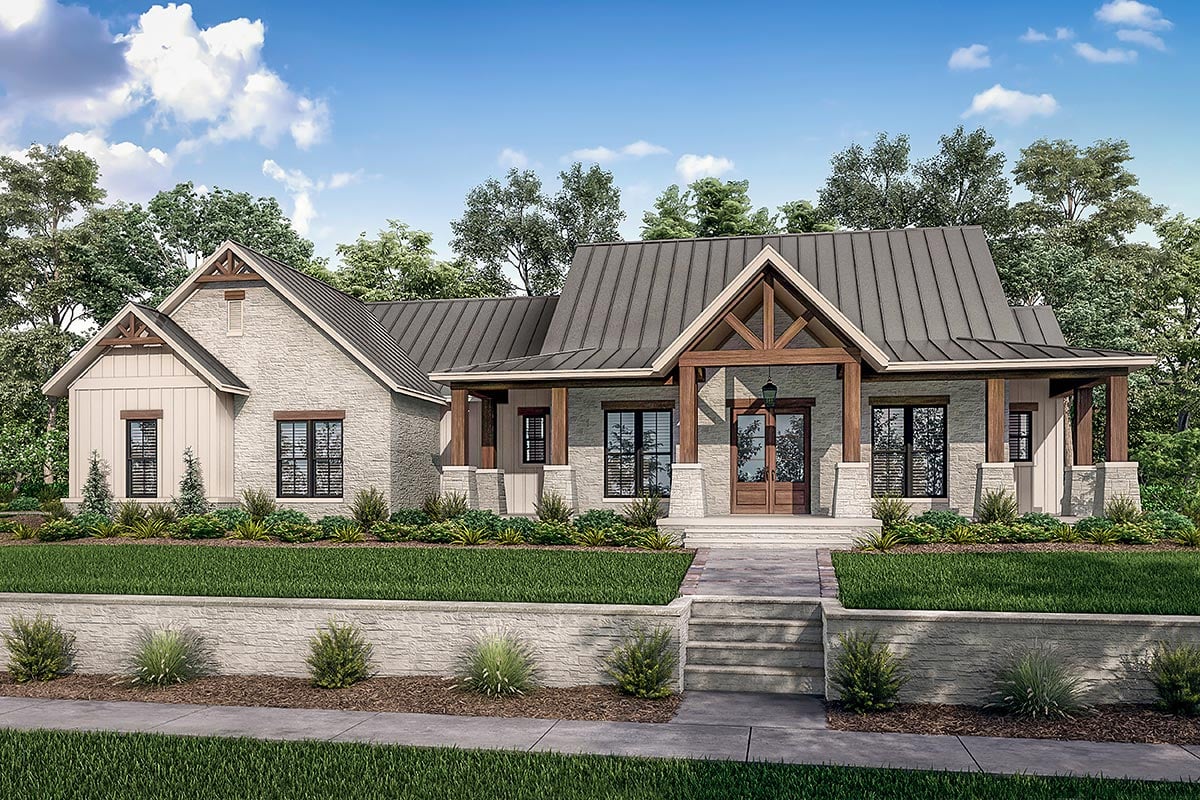 Plan image - 51838HZ:Split Bedroom Hill Country House Plan with Large Walk-in Pantry - 2454 Sq Ft