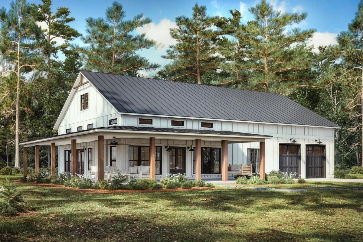 Plan image - 51942HZ:3-Bed Barndominium-Style Farmhouse with Wrap Around Porch - 2000 Sq Ft