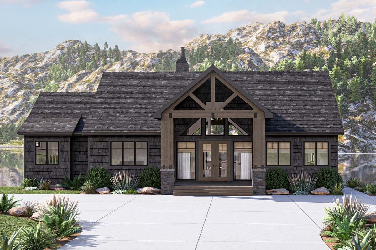 Plan image - 623376DJ:2-Bed Lake House Plan with Clustered Beds and Cathedral Great Room - 2136 SQ Ft
