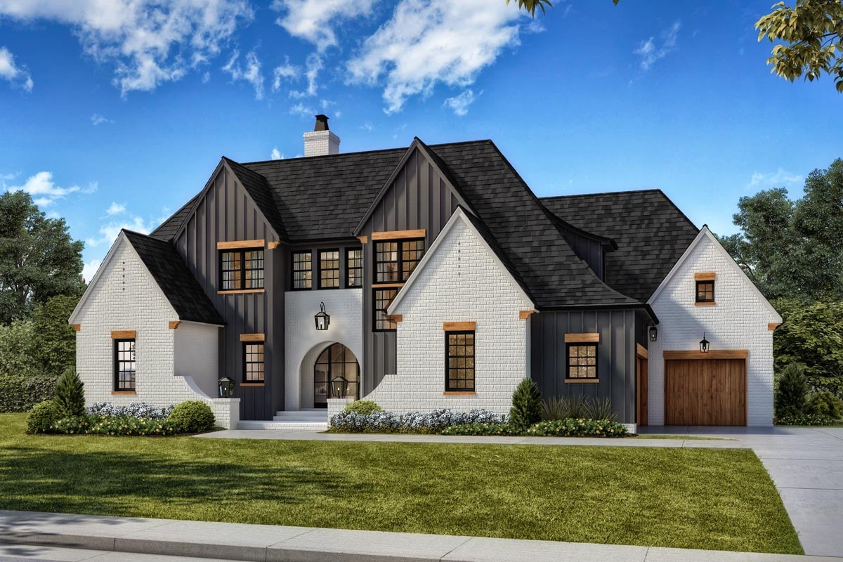 Plan image - 93052EL:4-Bed European Transitional Home Plan with Pool Concept and Home Office - 3717 Sq Ft