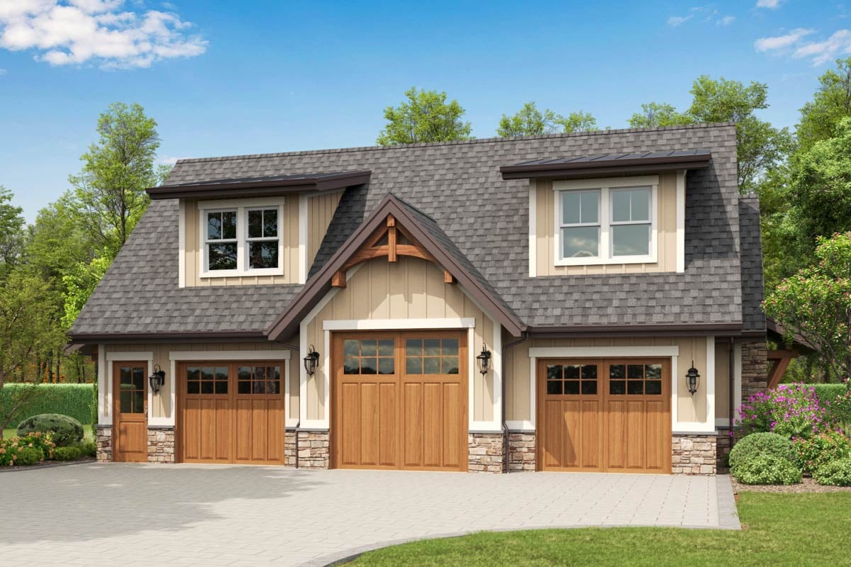 Plan image - 95270RW:2-Bedroom Craftsman Garage Plan with Upstairs Living - 1081 Sq Ft